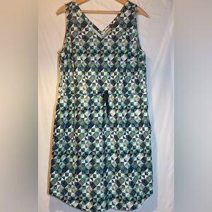 Eddie Bauer Departure Easy Tank Dress Blue Green Geometric V neck Above Knee M